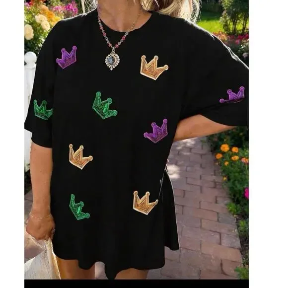 Mardi Gras Crew Neck Oversized Women’s Top NWOT L - Picture 1 of 9